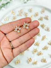 Load image into Gallery viewer, 18K Gold Plated Cubic Zirconia Flower Stud Post with Stainless Steel Ear Pins and Horizontal Loop
