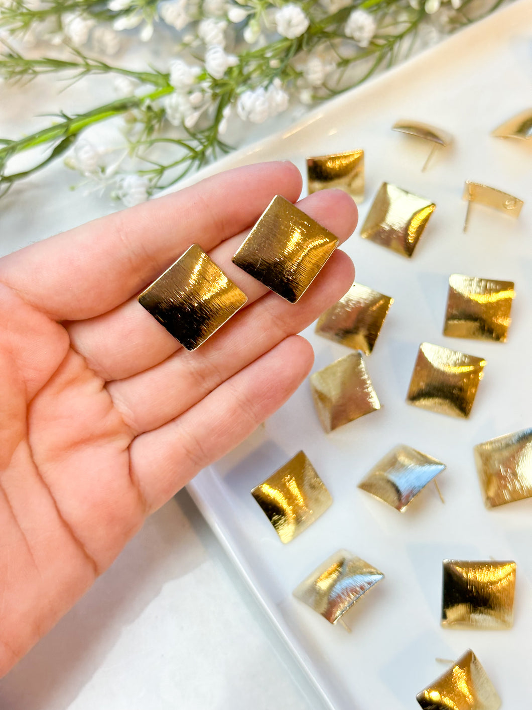 18K Real Gold Plated Textured Rhombus Posts with 316 Surgical Stainless Steel Posts