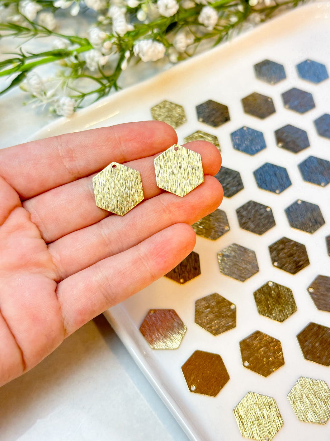 Textured Brass Hexagon with Hole