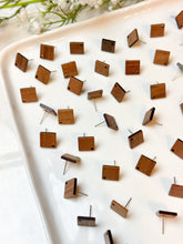 Load image into Gallery viewer, Mahogany Wood Square Earring Stud with Surgical Stainless Steel Posts
