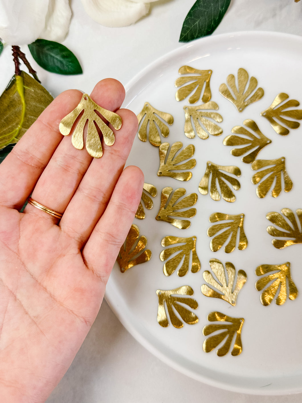 Raw Brass Tropical Leaf Textured Pendant