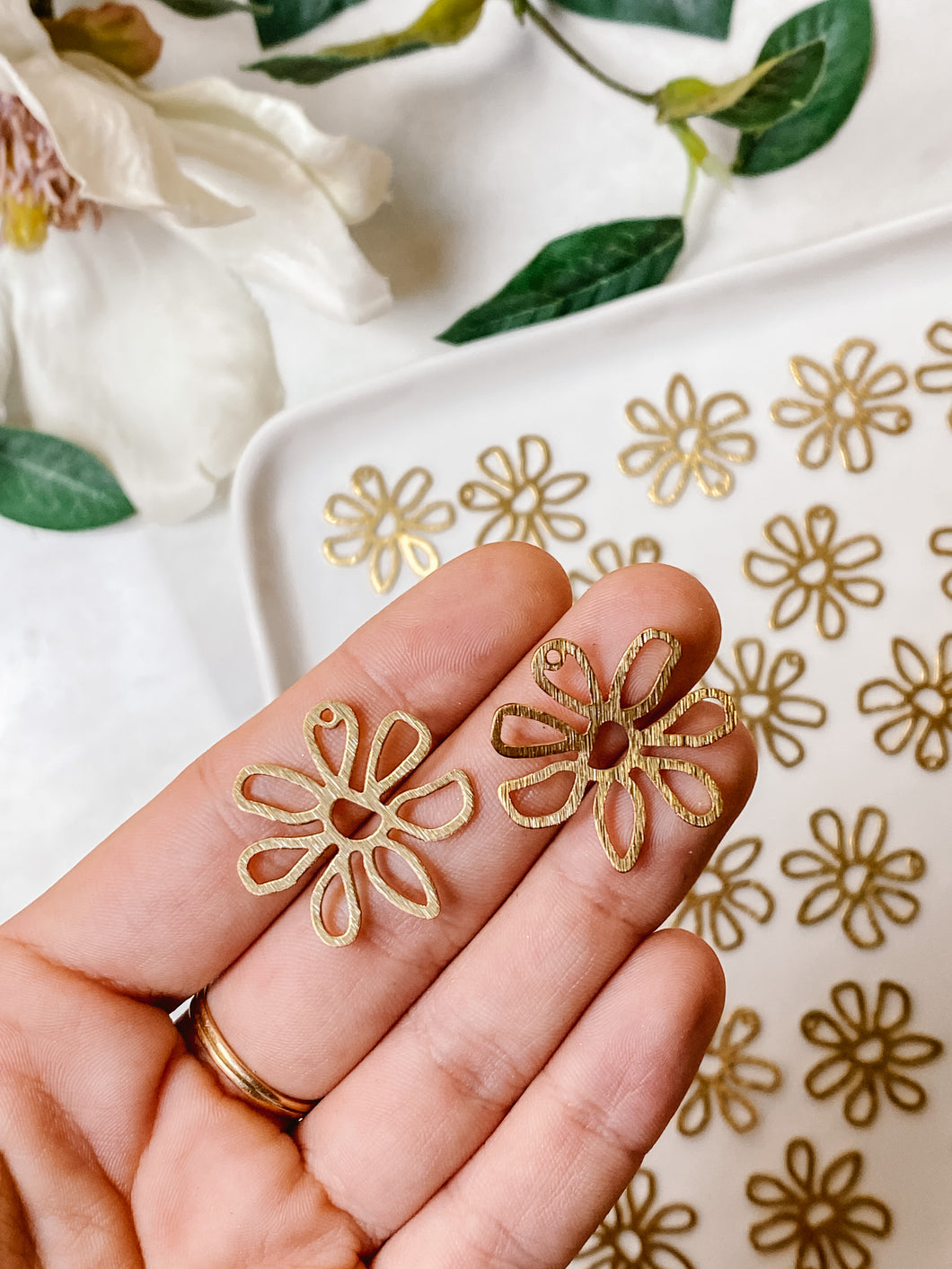 Brass Textured Flower Earring Charms