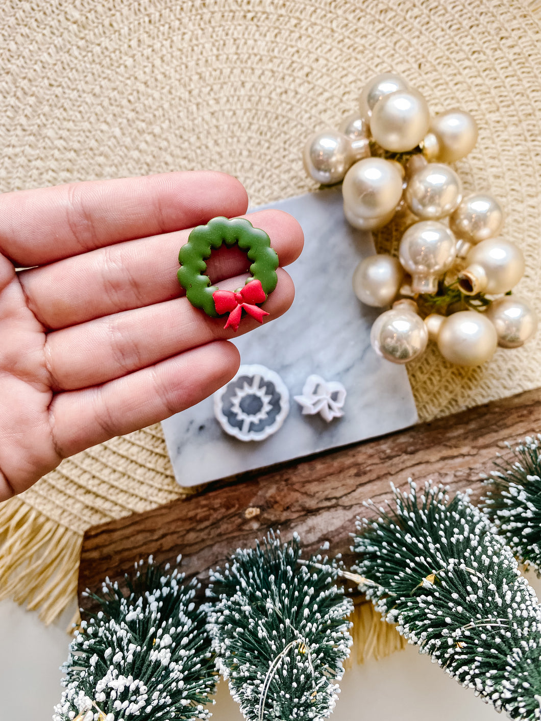 Christmas Wreath & Bow Set Polymer Clay Cutters