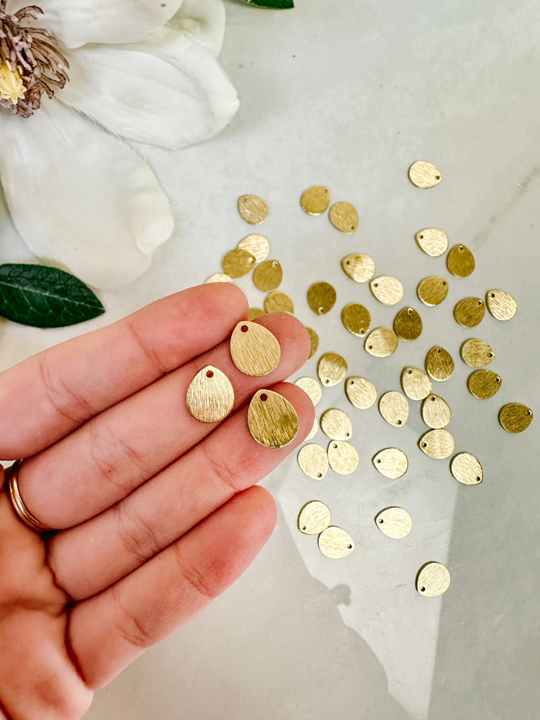 Textured Brass Drop Charms with Hole