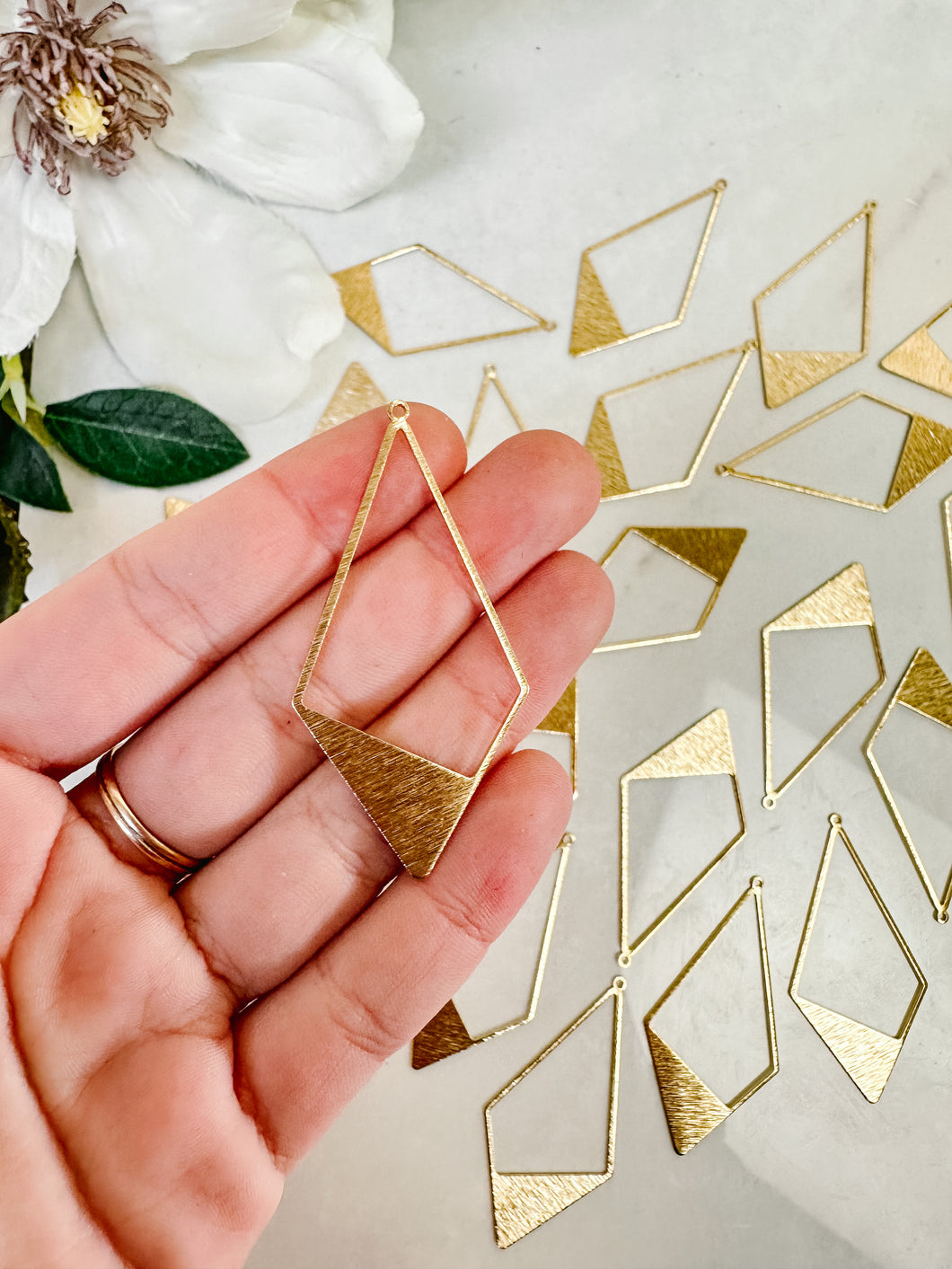 Textured Brass Rhombus Charms with Hole