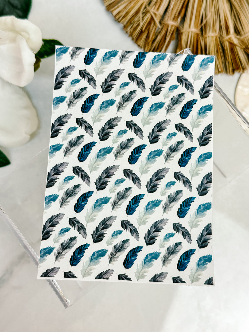 Transfer Paper 089 Blue Feathers | Floral Image Water Transfer