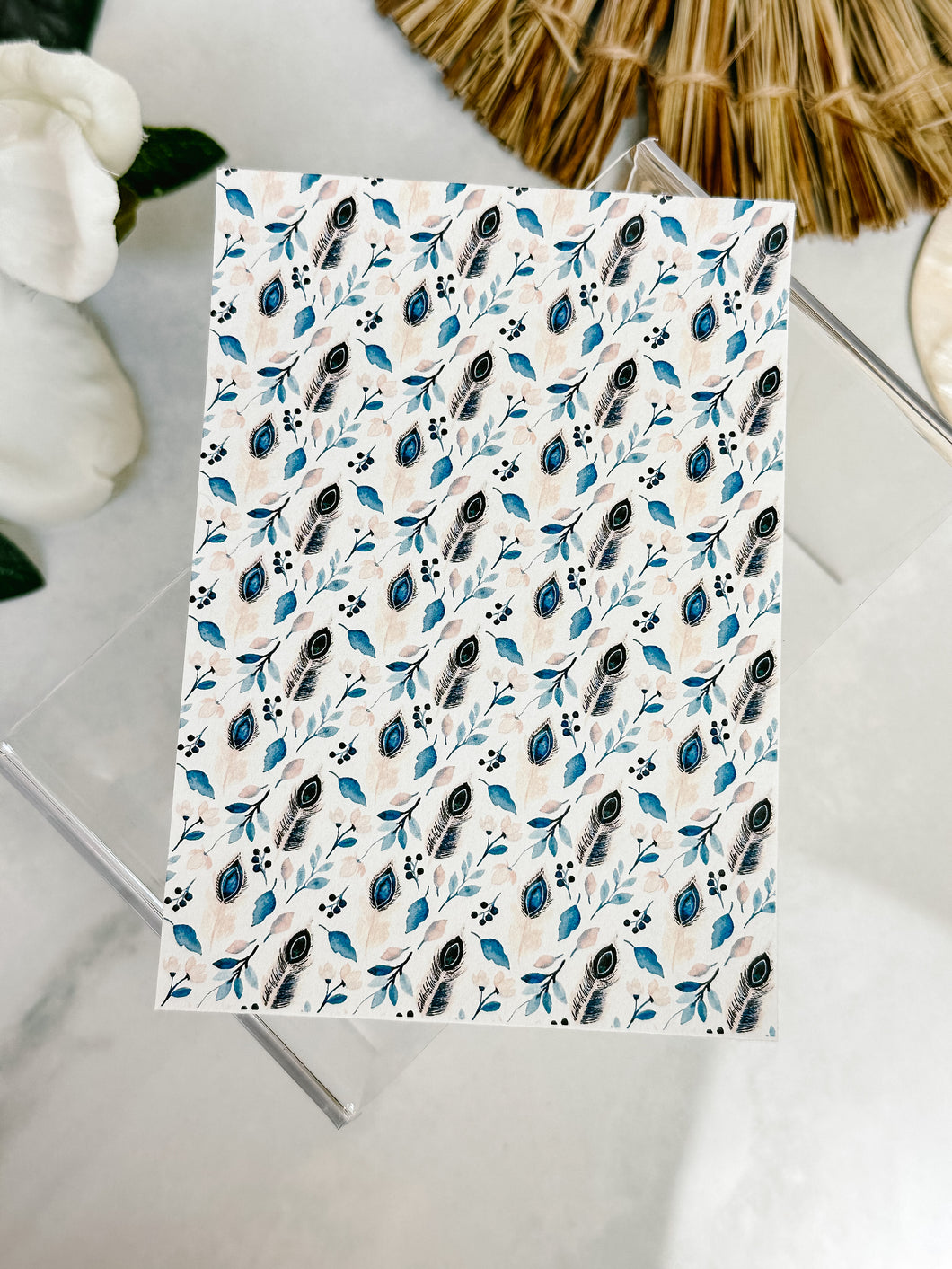 Transfer Paper 069 Feathers in Blue | Floral Image Water Transfer